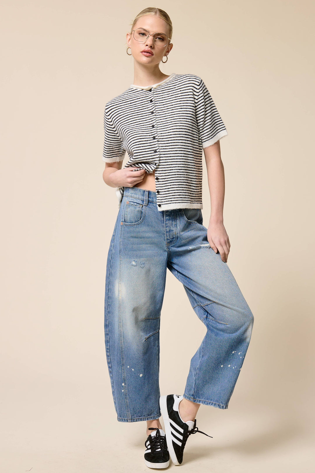 The Lucy Stripe Cardigan in Navy