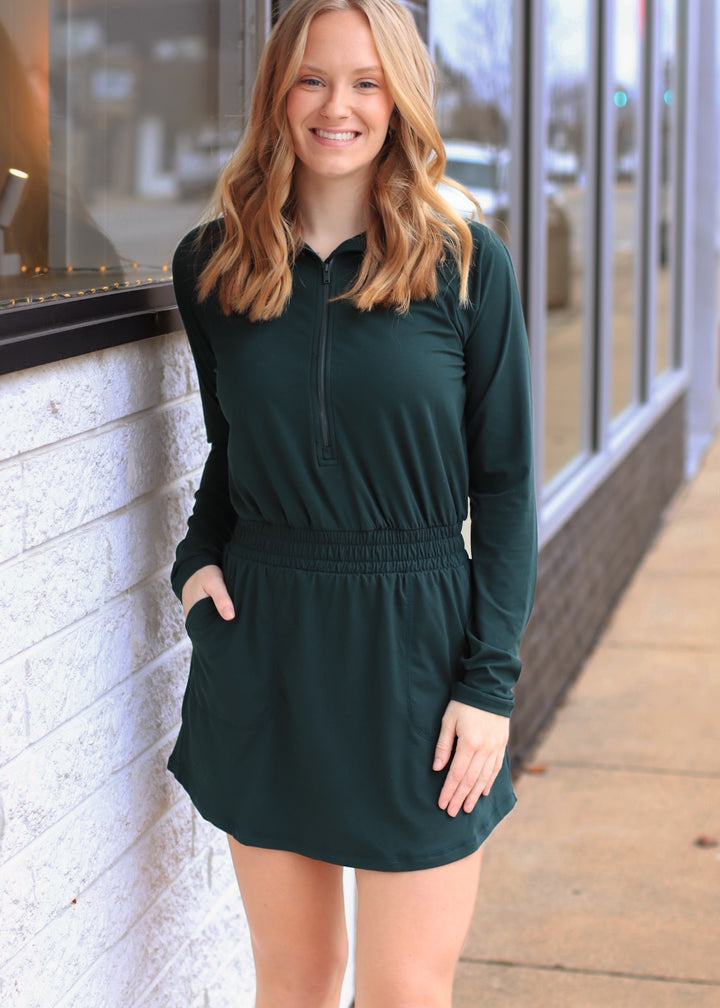 Butter Soft Quarter Zip Romperskirt in Regency Green