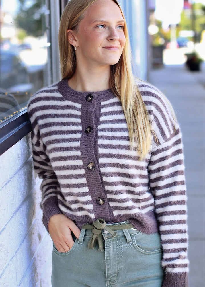 Mocha Cloud Stripe Cardigan