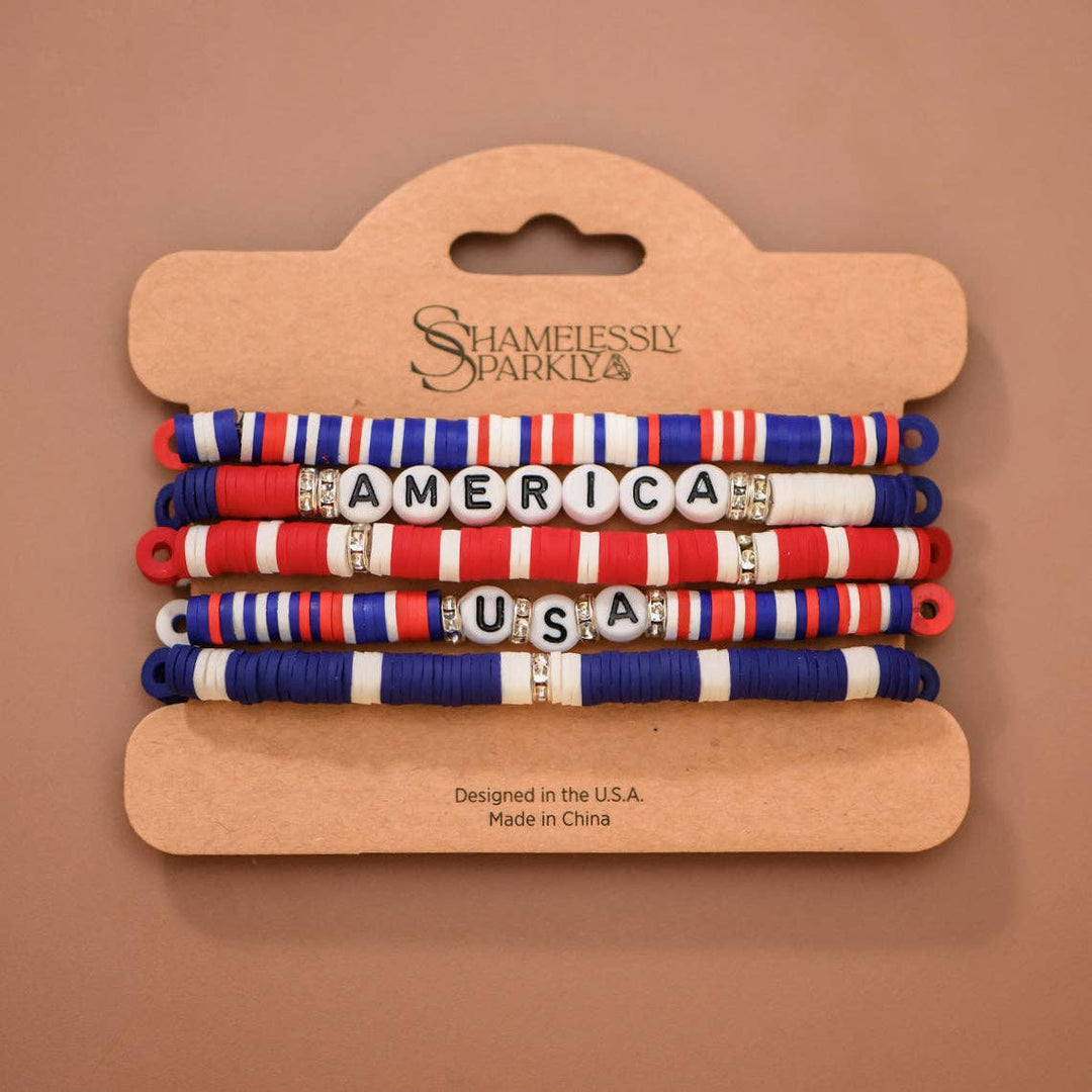 Red White Blue USA 4th of July Stretch Bracelet Stack