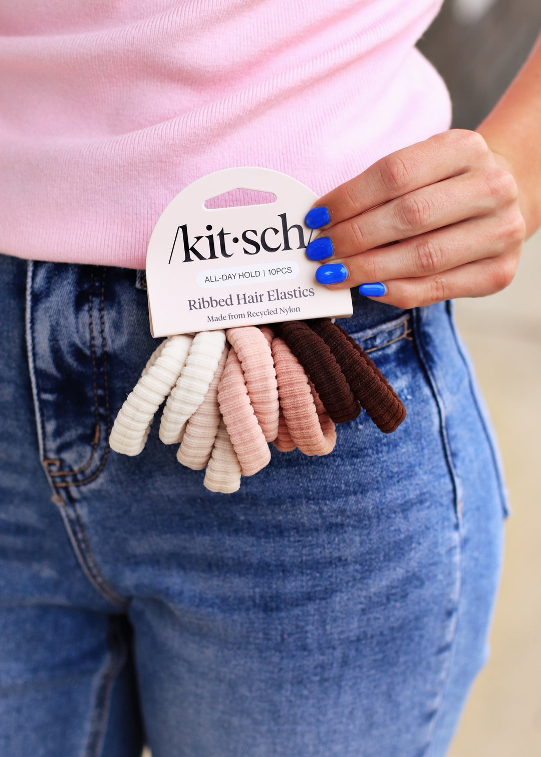 Recycled Fabric Ribbed Hair Elastics 10pc Set - Blush