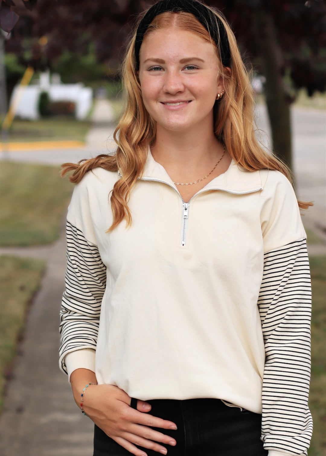 Between the Lines Half Zip Mock Neck Sweatshirt