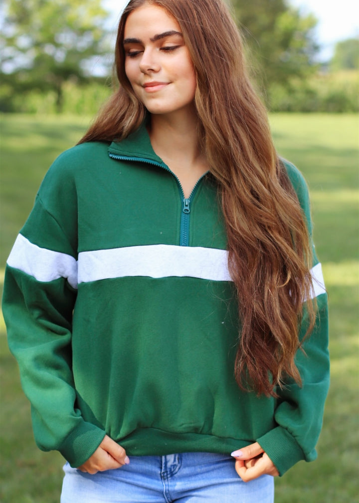 Two Tone Half Zip Sweatshirt Green/Grey