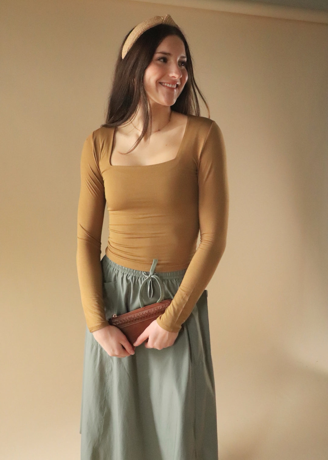 Basic Square Neck top in Barley