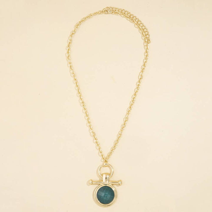 Chunky Chain Necklace With Round Stone Pendant