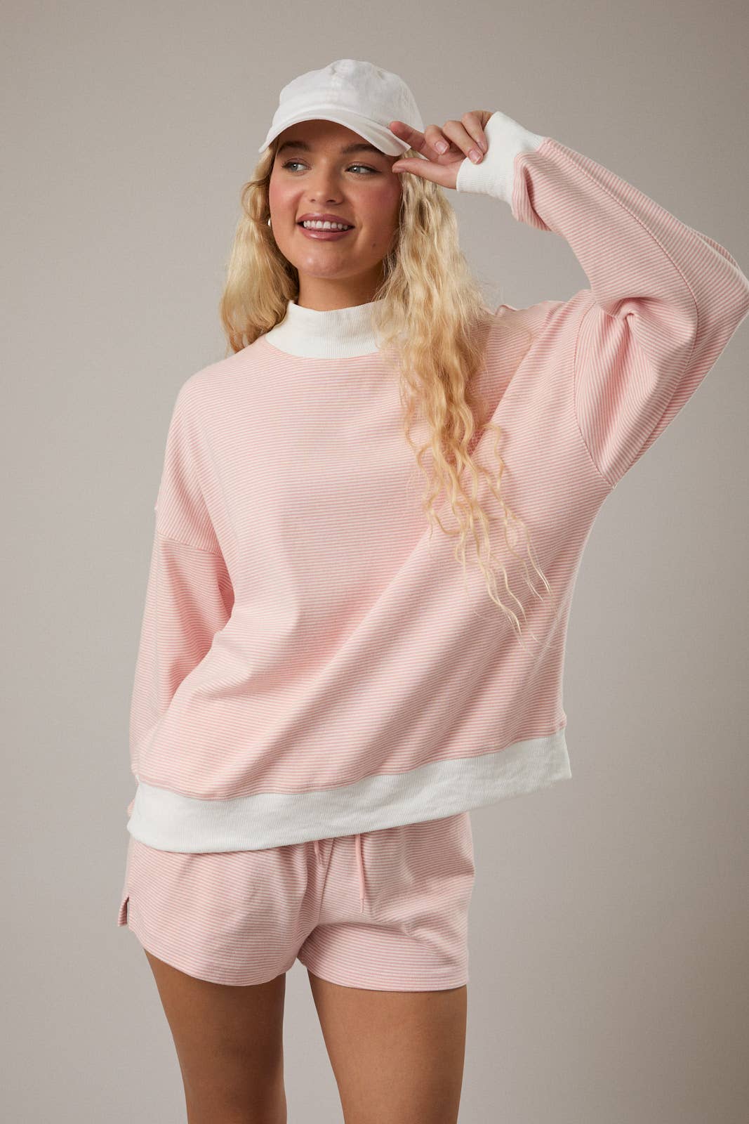 The Sage Cream Stripe Mock Top