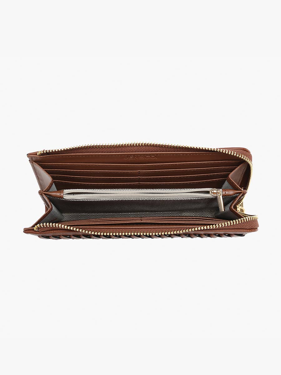Gia Braided Detail Zip-Top Wallet in Brown