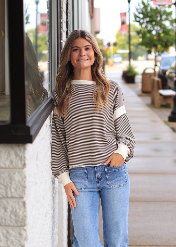 Mocha Stripe Crossback Pullover