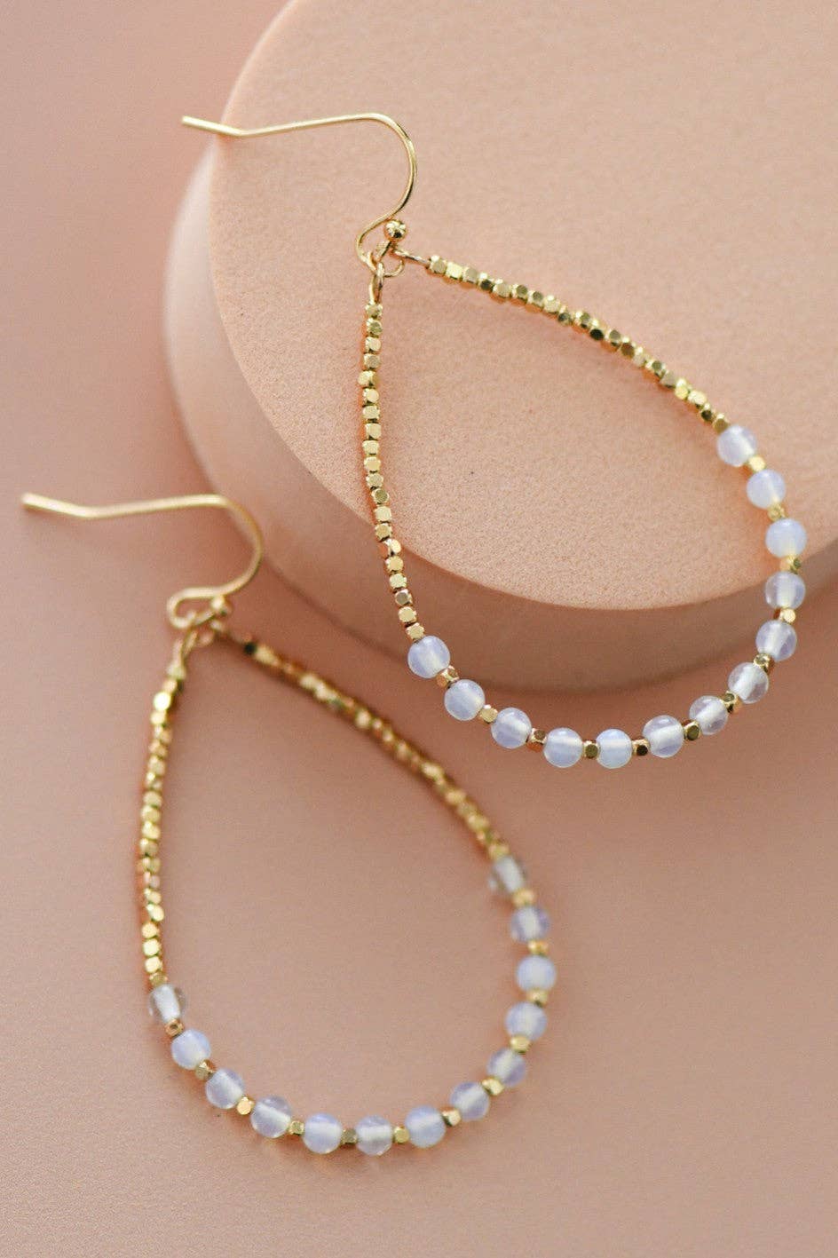 Opal Stone Beaded Teardrop Wire Earrings