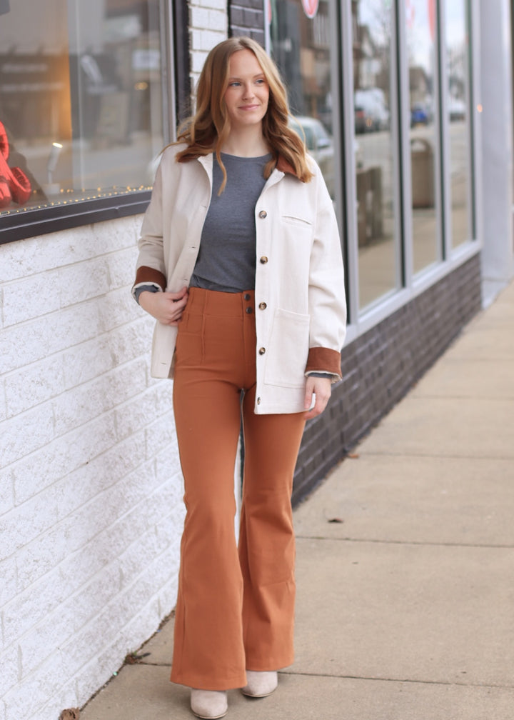 Pintuck Twill Flare Pants in Chestnut