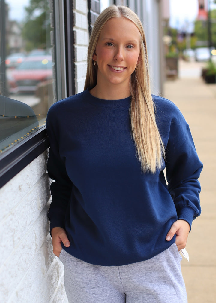 Oversized Crew Neck Sweatshirt in Indigo Blue