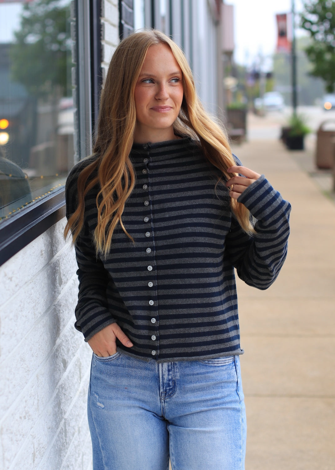 Elina Striped Collar Knit Top