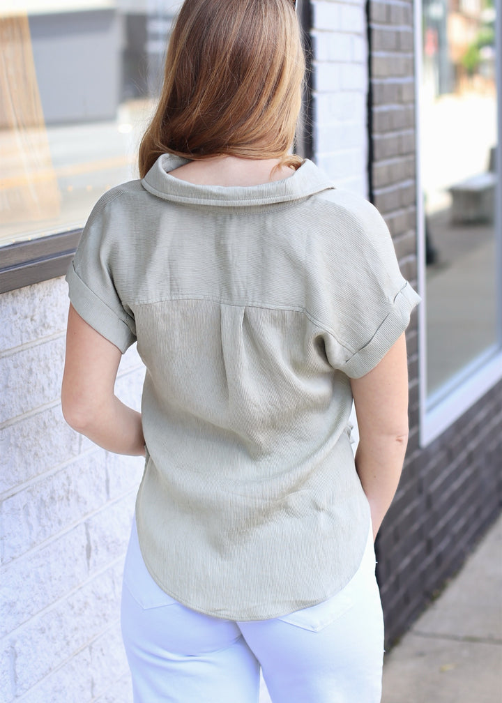 Olive Grove Cuff Sleeve Linen Top