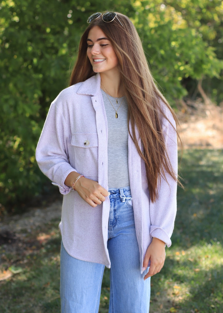 Fall Season Two Tone Shacket in Lavender