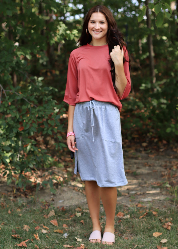 CLEARANCE FINAL SALE  Everyday Drawstring Skirt in Heather Grey