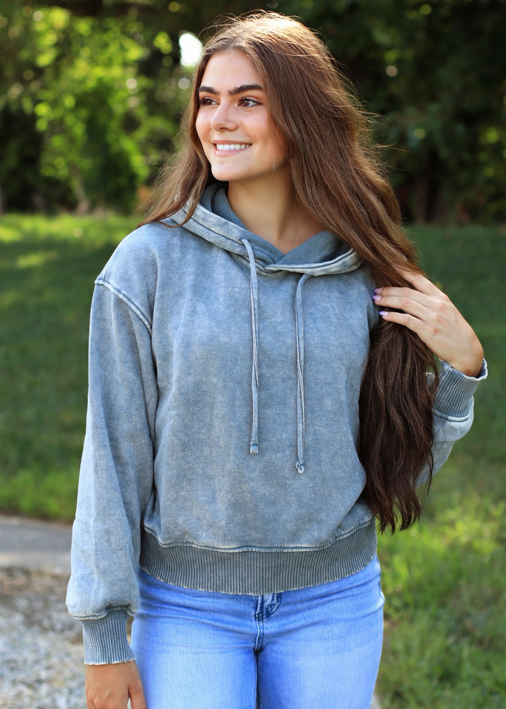 Ash Jade Acid Wash Fleece Cropped Hoodie