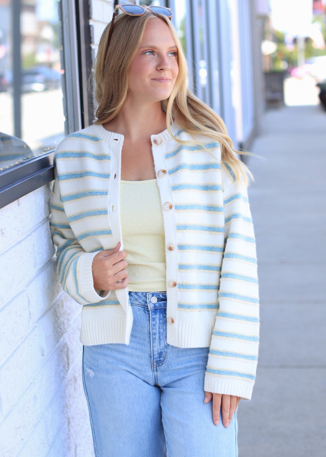 Ivory Multi Stripe Button-Up Cardigan