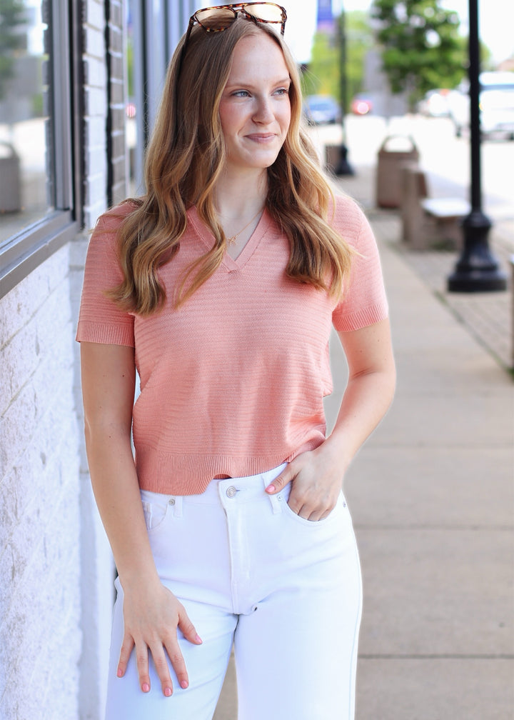 Penelope Textured Polo in Vintage Coral