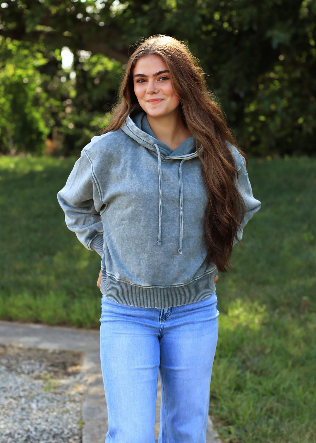 Ash Jade Acid Wash Fleece Cropped Hoodie