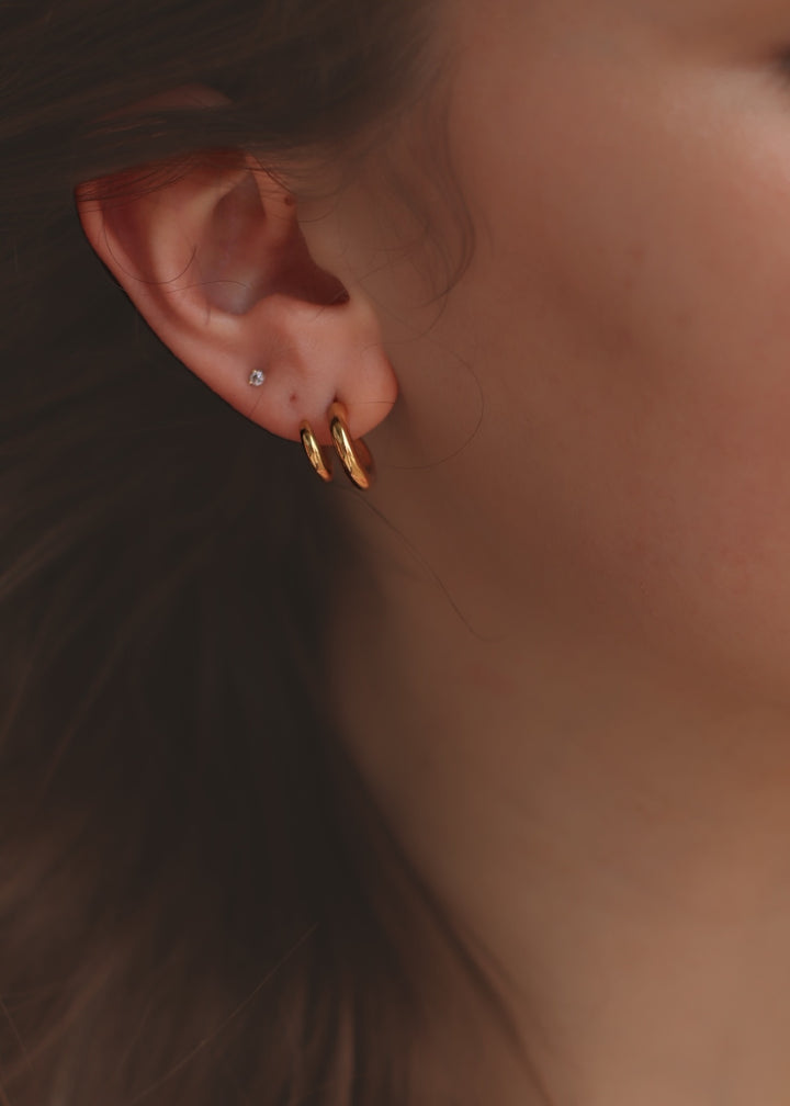 Maddison-Gold Non-Tarnish Double C Hoop Earring