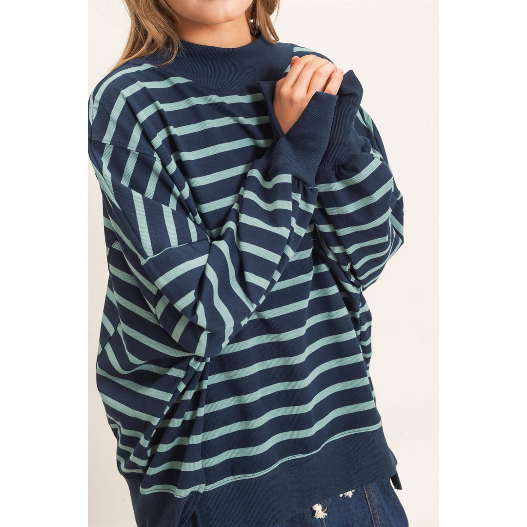 Striped Mock Neck Sweatshirt