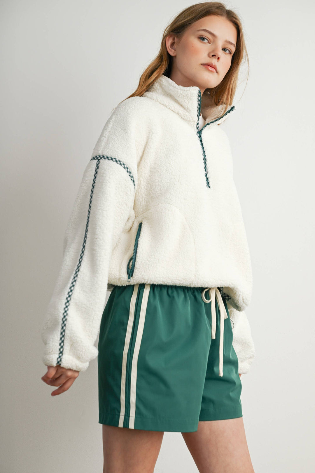 Kelly Green Trim  Sherpa Half Zip Pullover