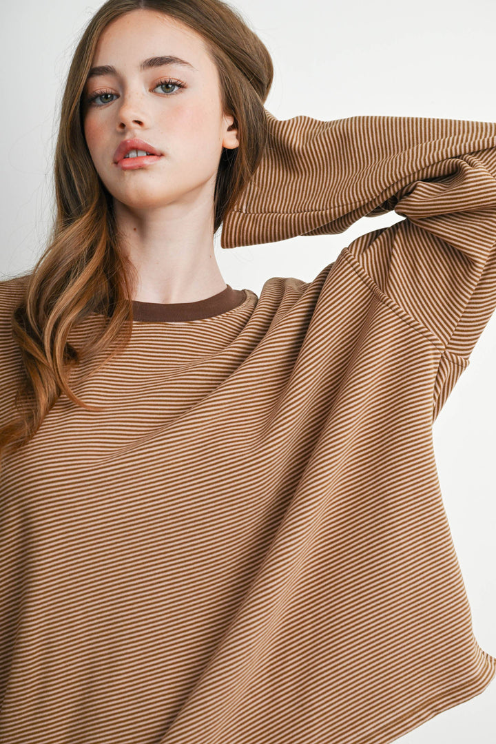 Navy &amp; Olive Striped Long-Sleeve Crewneck Shirt