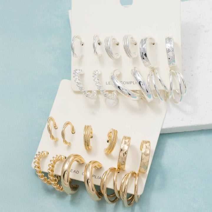 Assorted 6 Pair Hoop Earrings Set