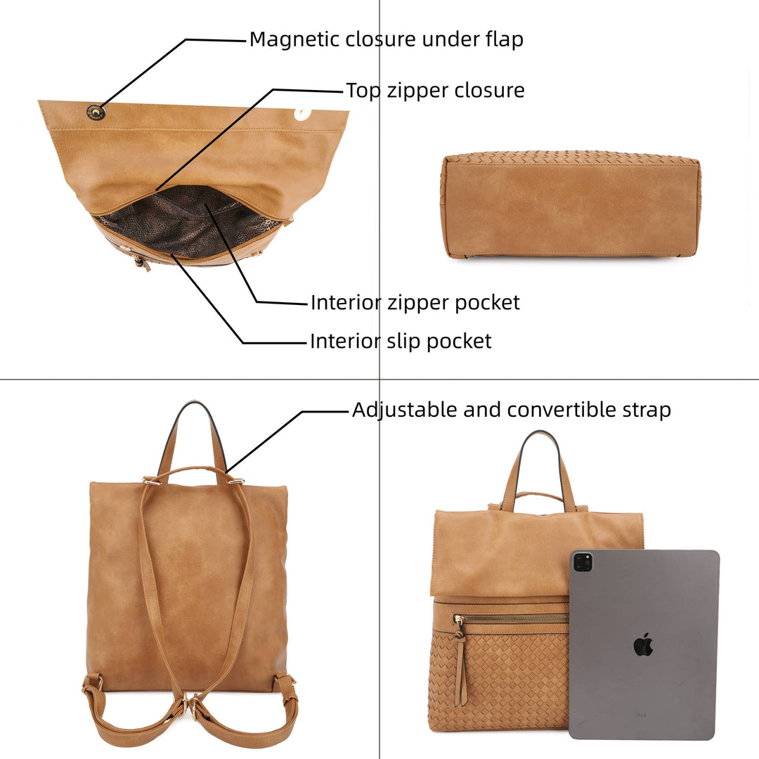 Helena Woven Flap Backpack in Brown