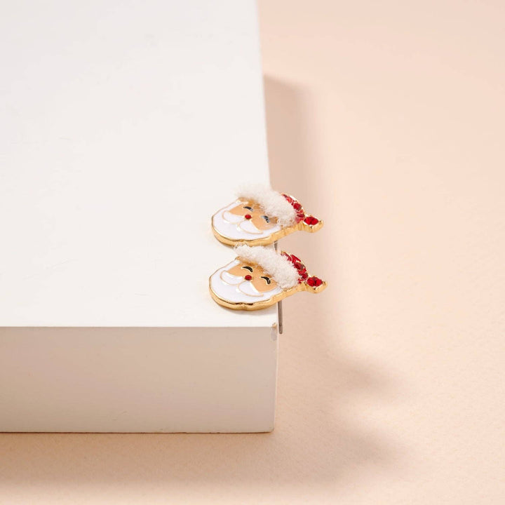 Santa Claus Stud Earrings | Red Rhinestone Christmas Earrings