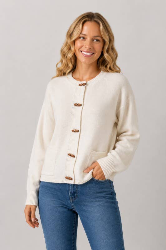 The Tatum Wood Button-Up Cardigan