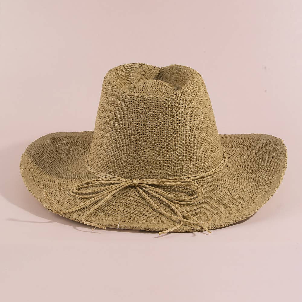 Paper Straw Braided Cord Band Cowboy Hat