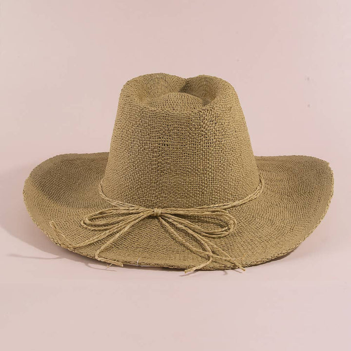 Paper Straw Braided Cord Band Cowboy Hat