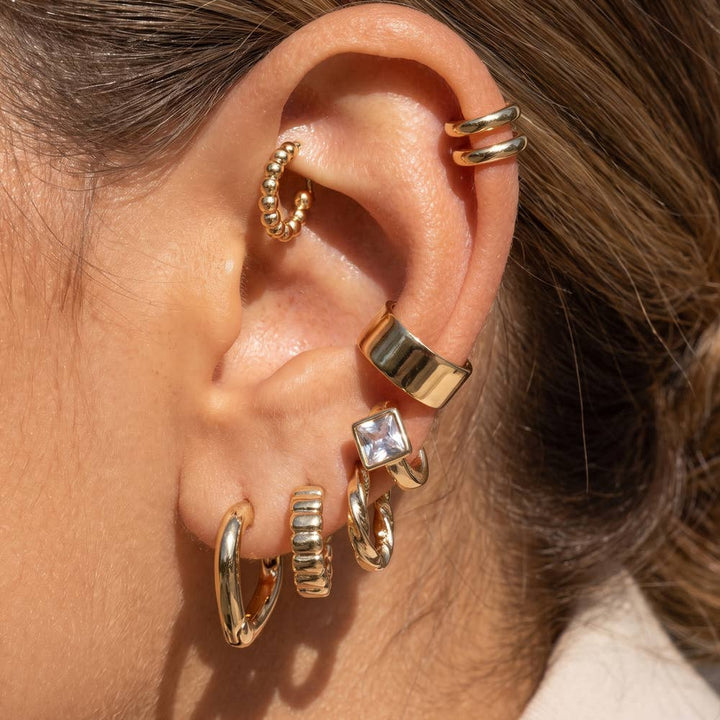 Cz And Heart Huggie Hoop 8 Pair Earring Set