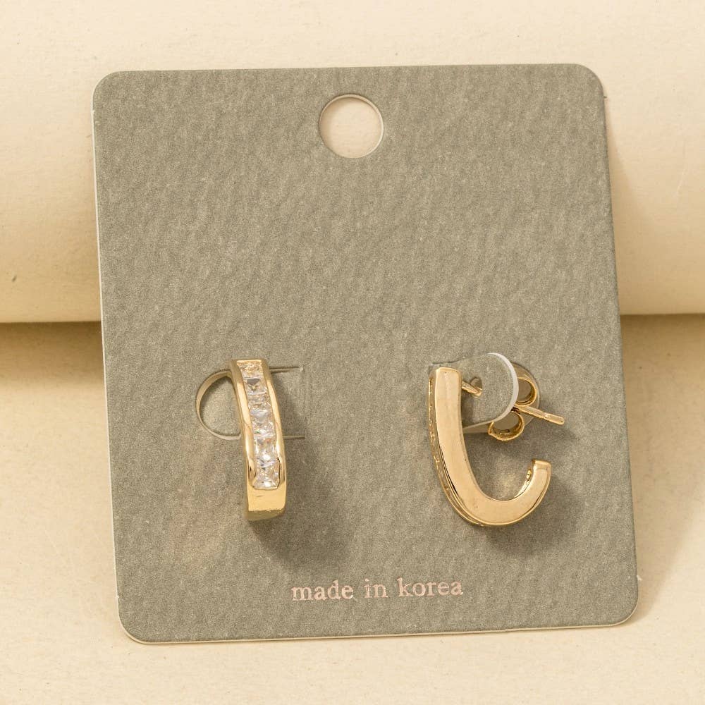 Square Studded Edge J Hoop Earrings