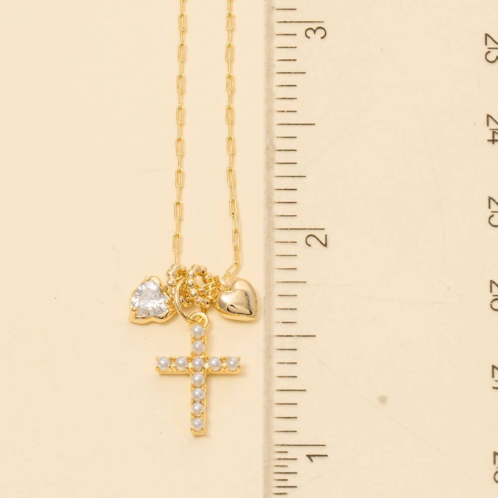 Heart And Cross Charms Chain Necklace