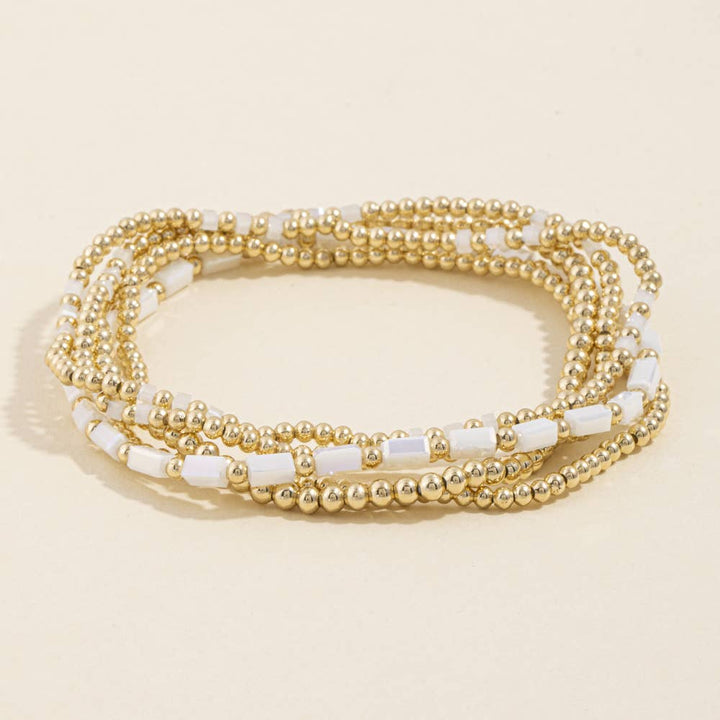 Ball Bead Stretch Bracelet Set With Crystal Accents