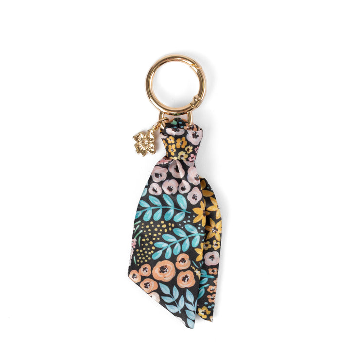 Floral Satin Keychain Blue Stripes