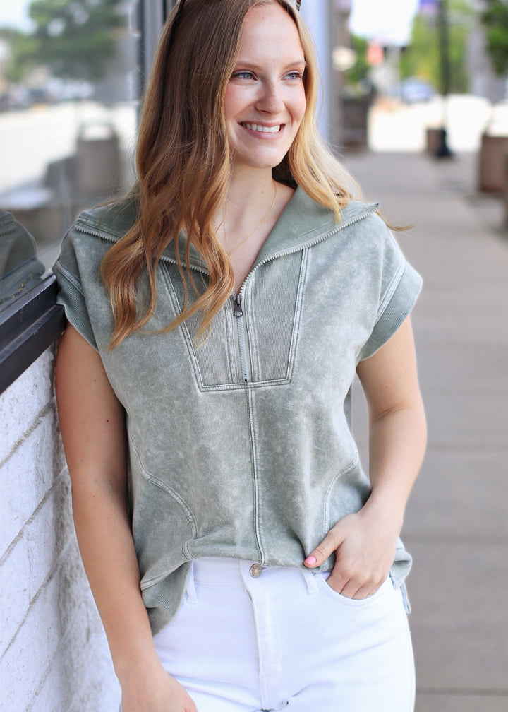 Moss Mode Washed Half-Zip Top
