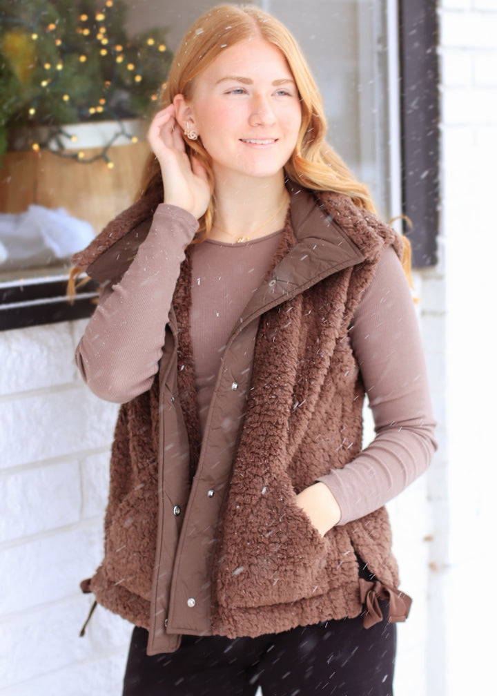 Coco Button Down Mock Neck Fleece Sherpa Vest