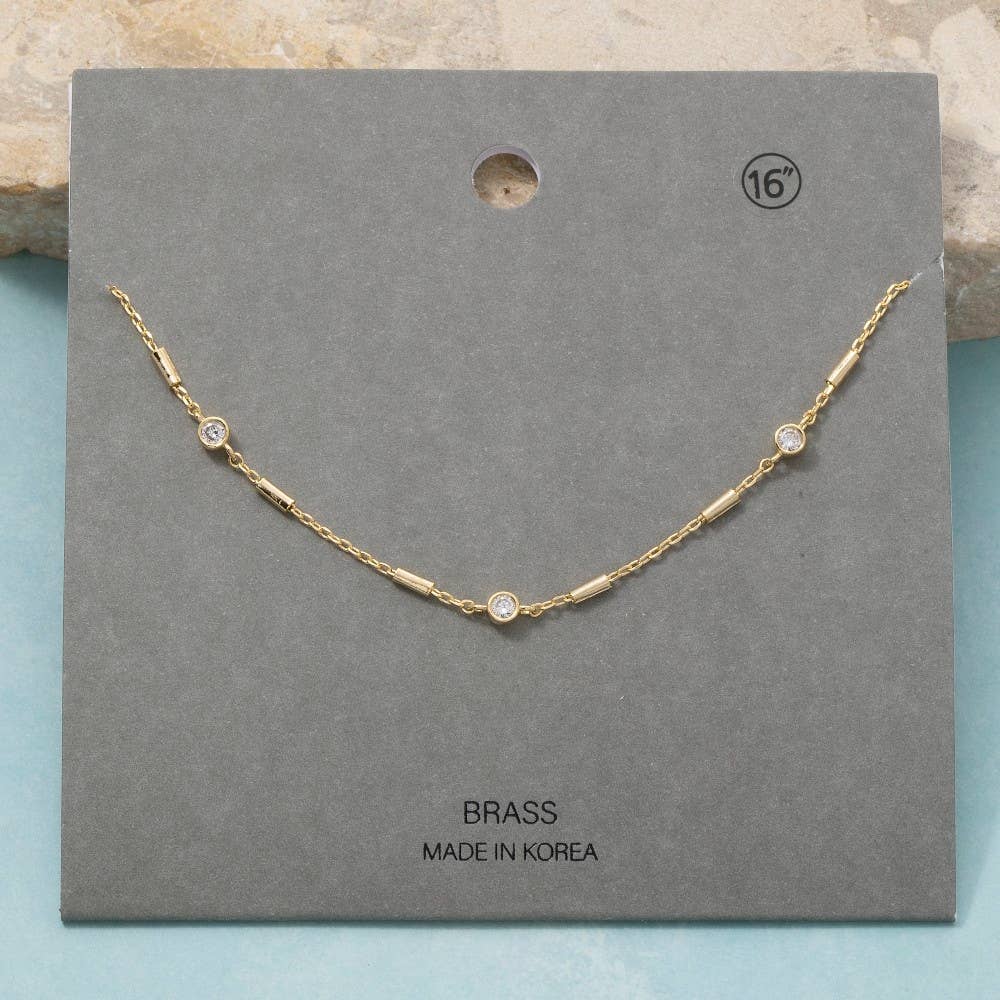 Cz Station Bar Chain Necklace