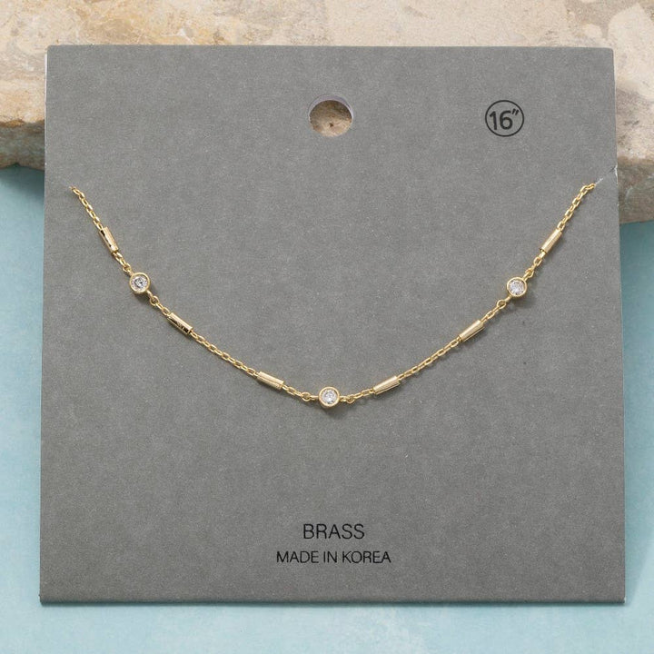 Cz Station Bar Chain Necklace
