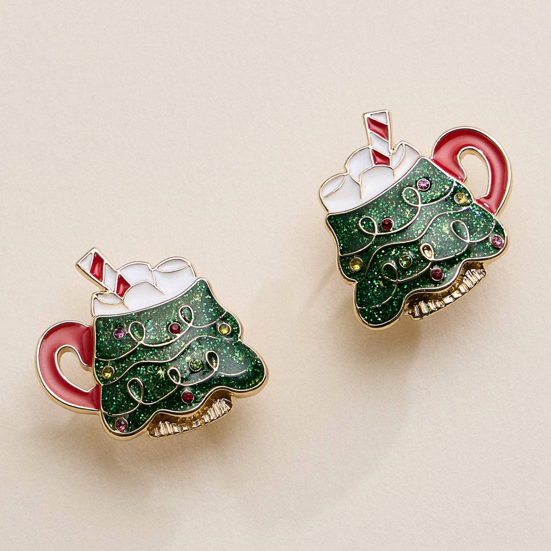 Enamel Christmas Tree Mug Stud Earrings