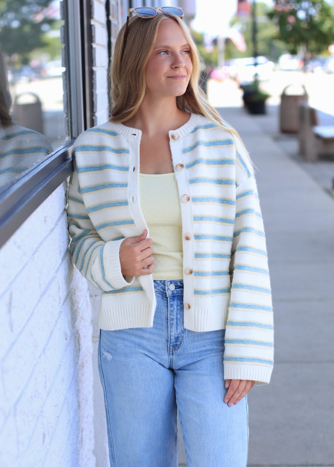 Ivory Multi Stripe Button-Up Cardigan