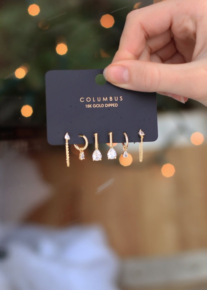 Gold Dipped Mixed Cz Tear Drops Earrings Set