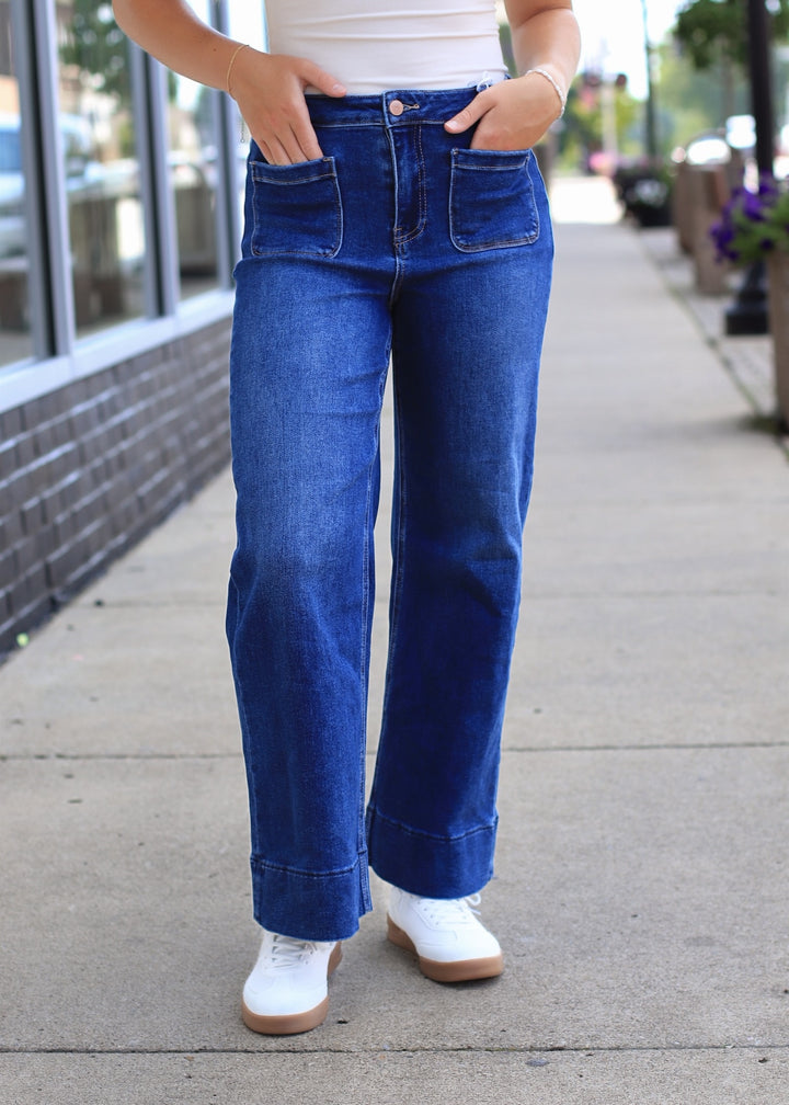 The Colette Crop High Rise Patch Pocket Crop Denim