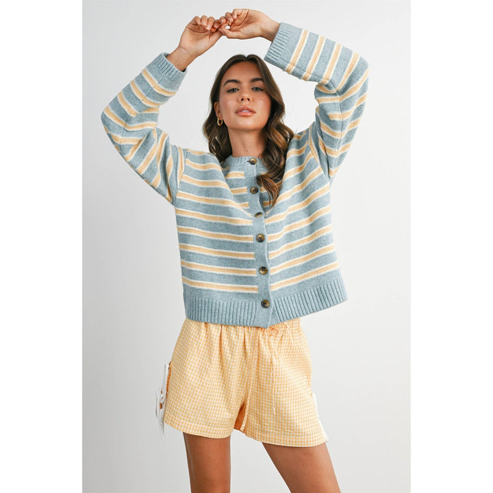 Ivory Multi Stripe Button-Up Cardigan