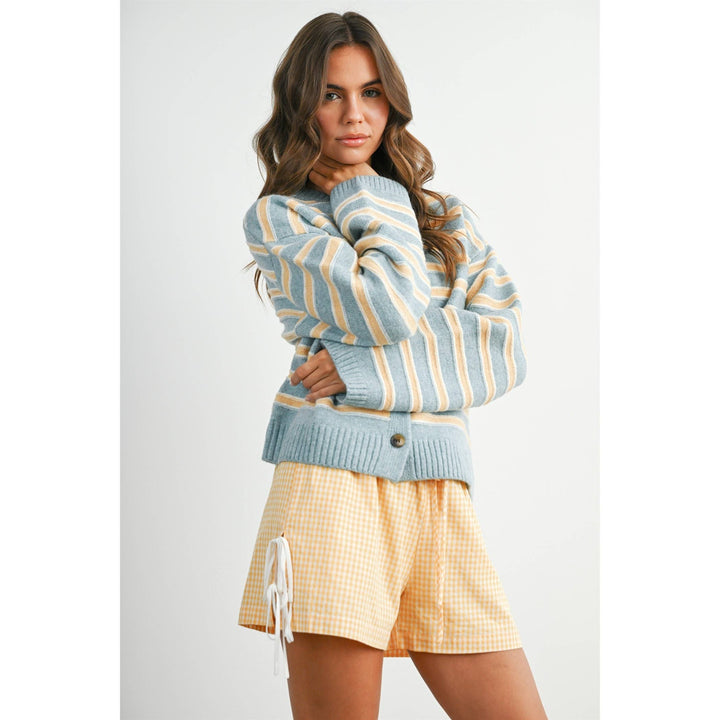 Ivory Multi Stripe Button-Up Cardigan