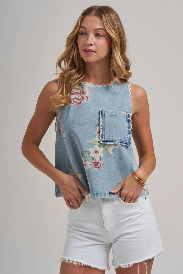 The Vintage Bloom Denim Top 🌸
