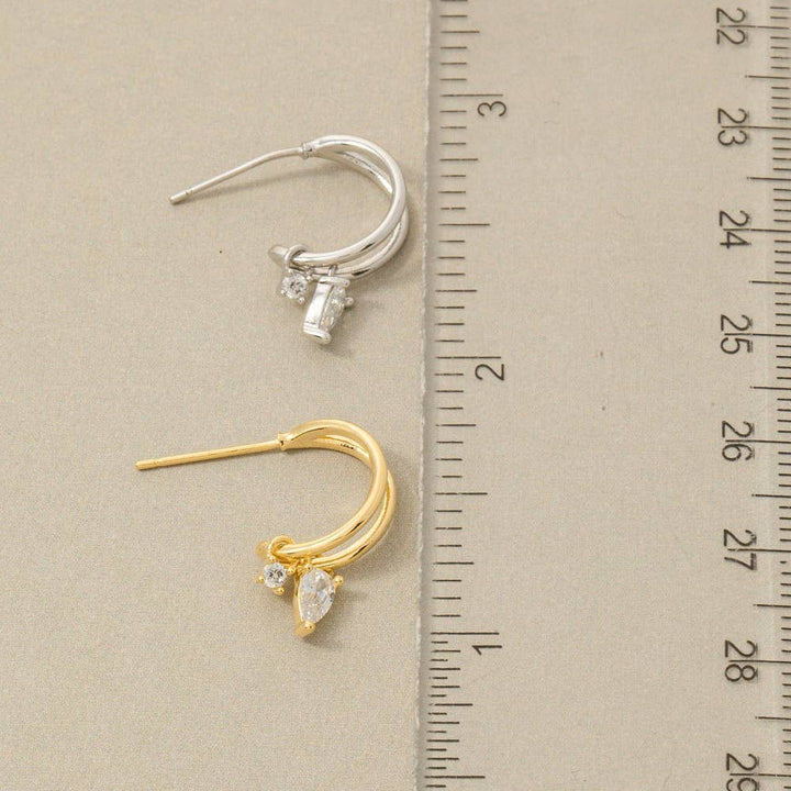 Gold Dipped Cz Two Row Hoop Earrings